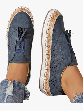 2 for $15: NEW Libiyi blue Comfy Sneaker with a cork sole and tassel detailing 8